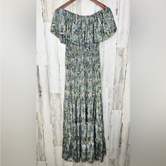 ❤️ SOLD Elan Women's Floral Off The Shoulder Prairie Maxi Dress Gray Yellow - Picture 5 of 17